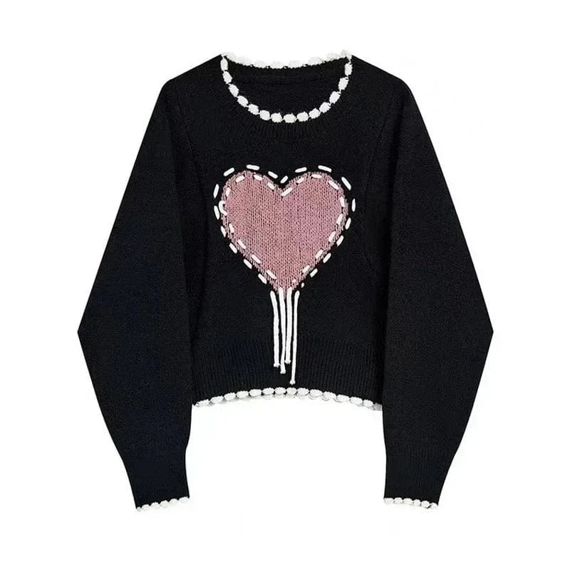 Pull tricot 'Coeur Pointilleux" femme Noir / Unique coeur-passion