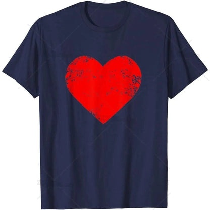 T-shirt gros coeur rouge hommes et femmes Navy / 4XL coeur-passion