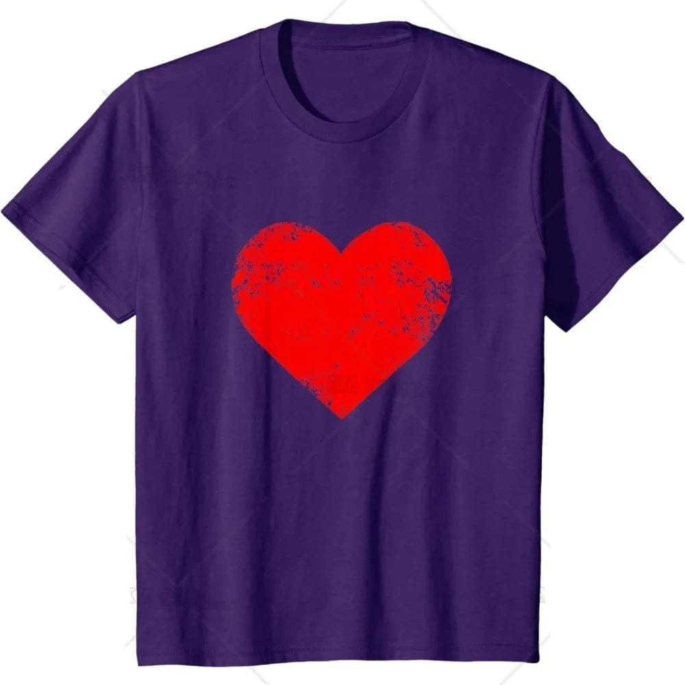 T-shirt gros coeur rouge hommes et femmes Violet / 4XL coeur-passion
