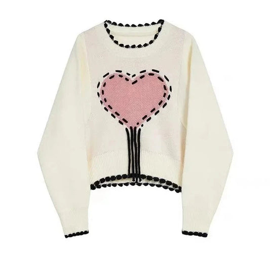Pull tricot 'Coeur Pointilleux" femme Blanc / Unique coeur-passion